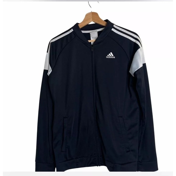 Adidas Boys XL Black White Zip Track Jacket - Picture 1 of 8